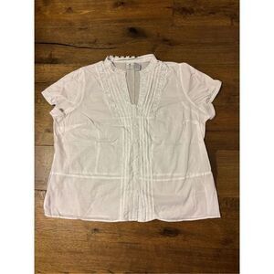 Caribbean Joe 2X blouse pale gray opaque cotton feminine cottage core